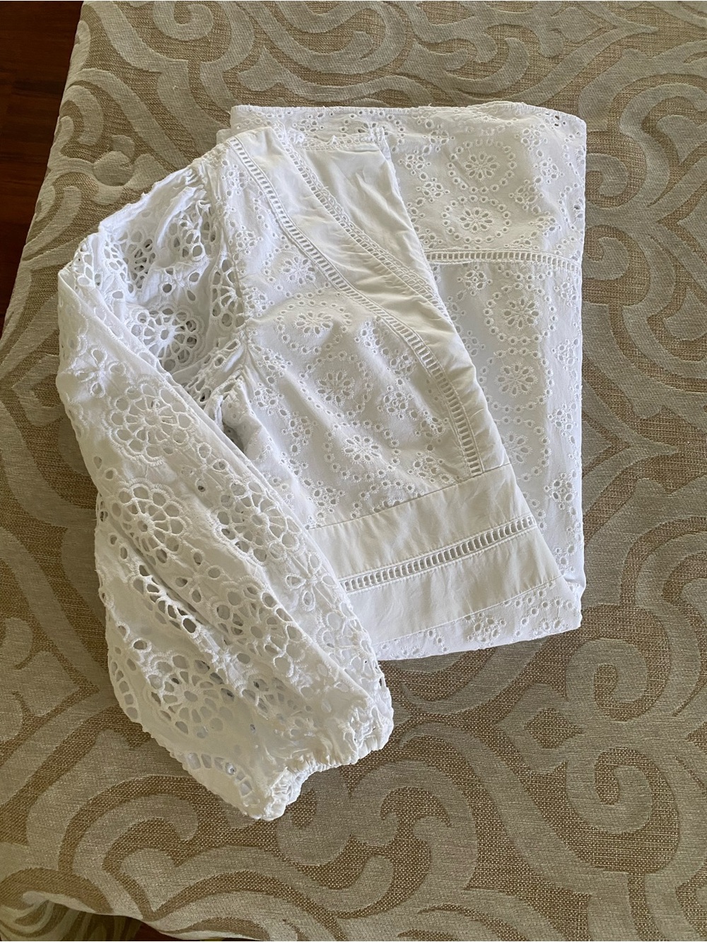 Banana Republic White Eyelet Lace Dress Size 4 Puff Sleeve Lined Fit & Flare - Picture 15 of 16
